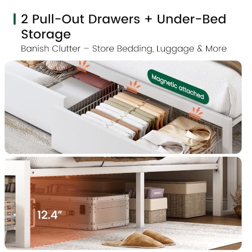 King Size Wooden Bed Frame with Storage Drawer and LED Headboard, view 8