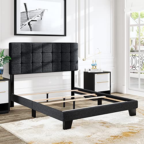 Queen Size Panel Bed Frame Box Spring Needed Dark Grey, view 4