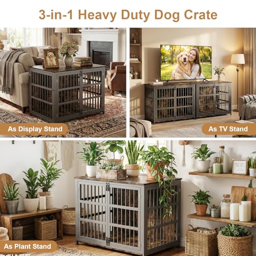 41" Large Dog Crate Furniture with Wheels, Dog Kennel, view 4