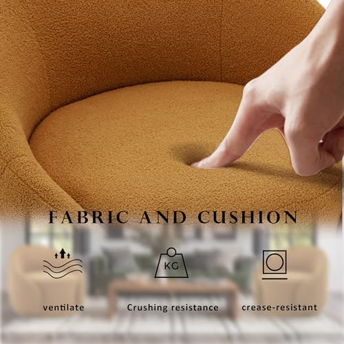 Swivel Barrel Accent Chair, 360° Small Round Sofa Chair, Comfy Modern Reading Armchair for Living Room Bedroom (Boucle Rusted Orange, Set of 1)
