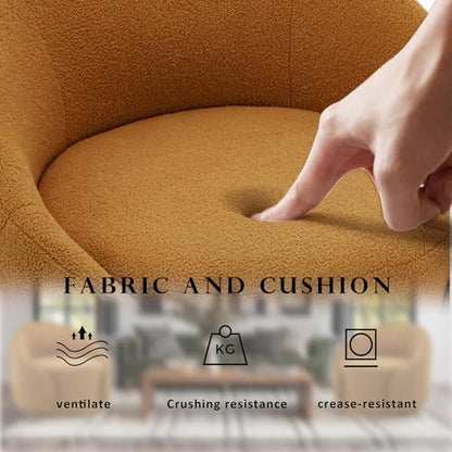 Swivel Barrel Accent Chair, 360° Small Round Sofa Chair, Comfy Modern Reading Armchair for Living Room Bedroom (Boucle Rusted Orange, Set of 1)