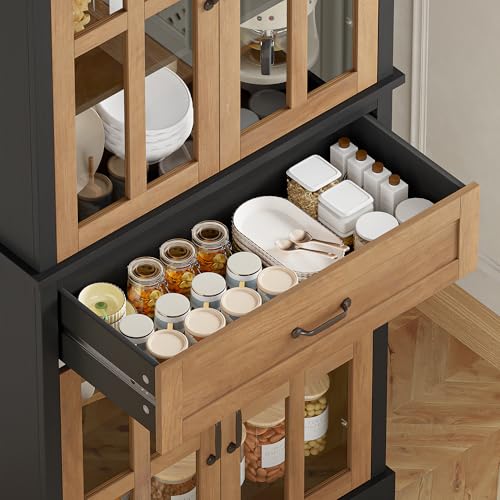 71'' Tall Kitchen Cabinet with Glass Doors and Drawer, view 7