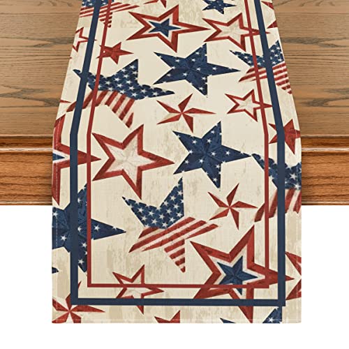 The Stars and Stripes Patriotic 4th of July Table Runner, Memorial Day Kitchen Dining Table Decoration for Home Party Decor 13x72 Inch