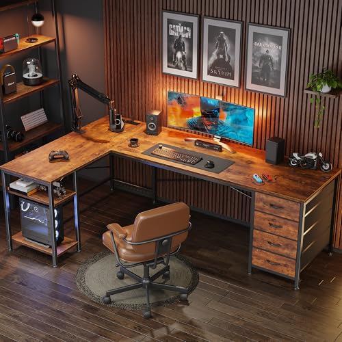 63 Inch L Shaped Desk with Fabric Drawers, view 6