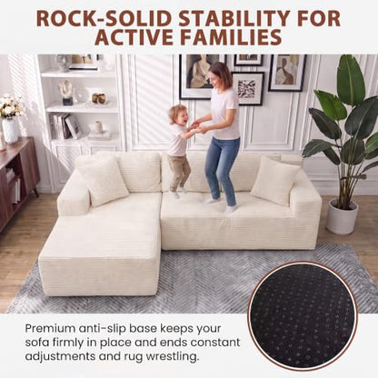 110" Boneless Sectional Couch, Modular Sectional Sofa L-Shape Couch with Deep Seat, Cloud Comfy Boneless Couch for Living Room, No Assembly Required (Corduroy, Beige)