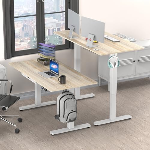 55 x 28 Electric Height Adjustable Standing Desk w/Drawer, Maple, view 3