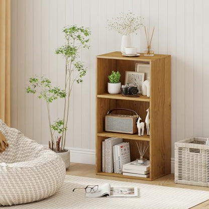 3 Shelf Bookcase, Modern Bookshelf Cube Storage Organizer, Open Storage Cabinet Multi-Functional Home Office Bedroom Furniture Display Bookcases, Natural