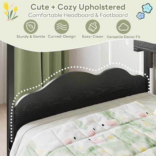 Twin House Bed Frame with 2 Drawers & Curved Headboard, Black, view 7
