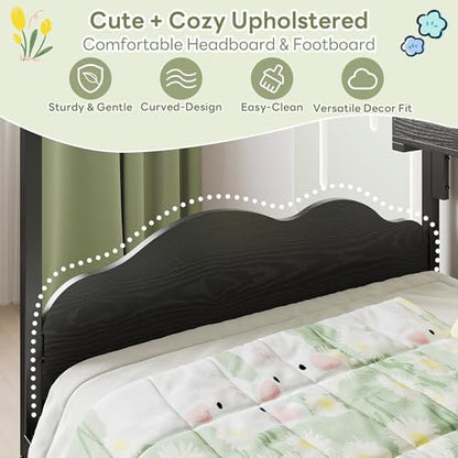 Twin House Bed Frame with 2 Drawers & Curved Headboard, Black, view 7