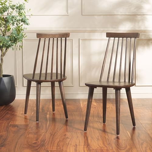 SAFAVIEH Furniture - Burris Side Chair Set of 2 - Dark Walnut - Solid Wood - Modern Clean-Line Design - Ideal for Dining Room, Kitchen, Living Room, 17.7" Seat Height (AMH8511N-SET2)