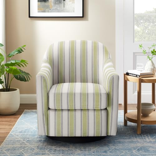 Swivel Accent Chair, Swivel Barrel Chair Modern Upholstered Round Armchair, Comfy Club Reading Chairs for Adults, Reading Accent Chairs for Living Room, Bedroom, Office (Green Stripe)