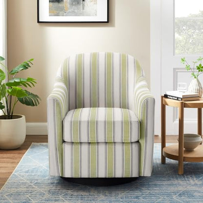 Swivel Accent Chair, Swivel Barrel Chair Modern Upholstered Round Armchair, Comfy Club Reading Chairs for Adults, Reading Accent Chairs for Living Room, Bedroom, Office (Green Stripe)
