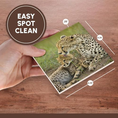 Cheetah photo ceramic tile coasters, set of 8, view 4
