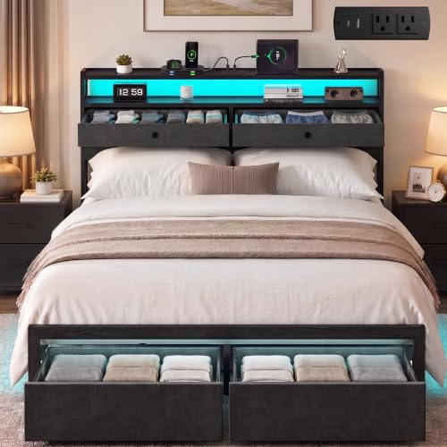 Full Bed Frames with LED Lights and Charging Station, view 2
