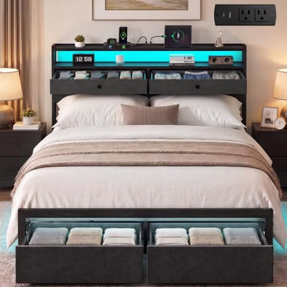 Full Bed Frames with LED Lights and Charging Station, view 2