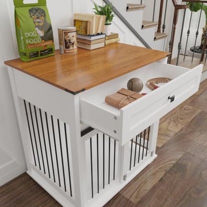Dog Crate Furniture with Sliding Barn Door & Storage Drawer, End Table, view 7