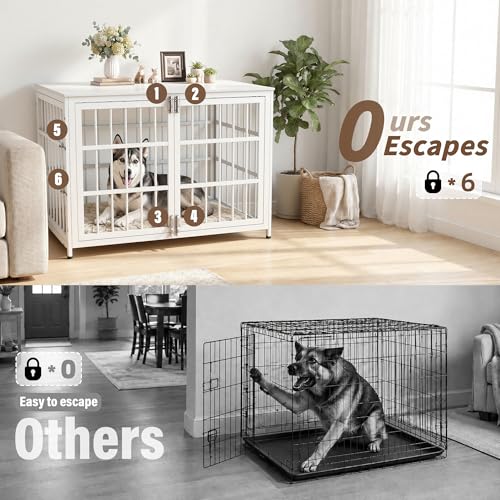 Heavy Duty Dog Crate Furniture 42 Inch, Decorative Dog Cage, White, view 6