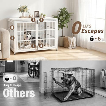 Heavy Duty Dog Crate Furniture 42 Inch, Decorative Dog Cage, White, view 6