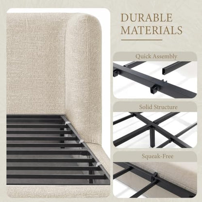 Queen Cloud Bed Frame, Upholstered Platform Bed Frame with Headboard, view 5