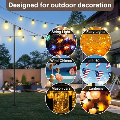 MuliVid 6 Pack 9FT String Light Poles for Outdoor,Metal Lights Hanging Pole Outside with Fork,Light Stand for Patio, Pergola, Garden, Backyard, Yard, Camping Party