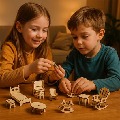 34 PCS DIY Wooden Dollhouse Furniture Set, 1:20 Scale Miniature Room Accessories for Kitchen Living Room Bathroom for DIY Crafts Project