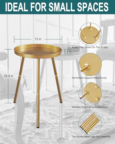 Side Table: End Table for Any Room - Small Side Tables for Small Spaces Pure Golden with 3 Legged