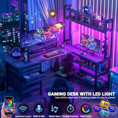 L Shaped Desk with Hutch, Gaming Desk with Led Lights, view 4