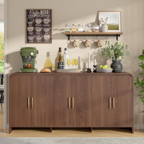 71 Inch Modern Sideboard Buffet Cabinet with Large Storage, 6 Doors, Walnut, view 2