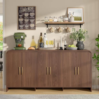 71 Inch Modern Sideboard Buffet Cabinet with Large Storage, 6 Doors, Walnut, view 2