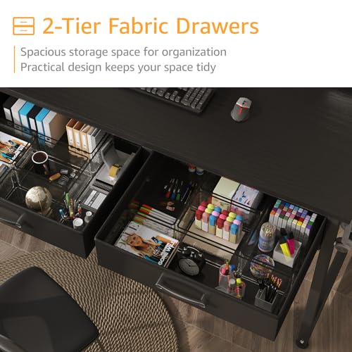 DLisiting Computer Desk with Fabric Drawers for Home Office Bedroom, 40 Inch Small Gaming Desk with 2 Drawers, Study Writing Table PC Desks, Black