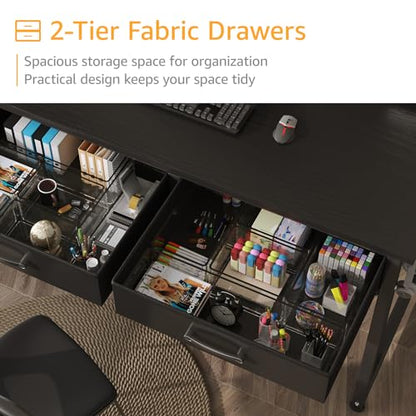 DLisiting Computer Desk with Fabric Drawers for Home Office Bedroom, 40 Inch Small Gaming Desk with 2 Drawers, Study Writing Table PC Desks, Black