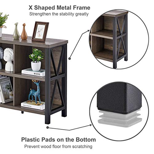 Rustic 6 Cube Storage Organizer with Shelf, Wood and Metal Cubby Bookcase, Industrial Horizontal Bookshelf for Living Room, Home Office (Walnut Brown, 47 Inch)