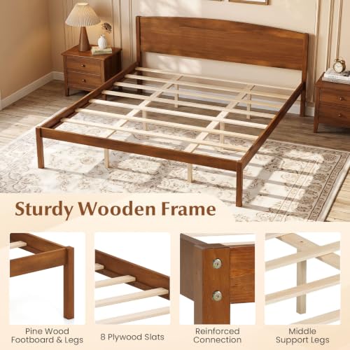 King Size Wooden Bed Frame with Curved Headboard, Wood Slat Support, view 6