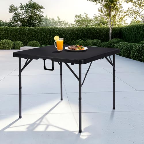 34" Folding Card Table Square Foldable Table Plastic Portable with Detachable Legs, Dual Height Adjustable, Heavy-Duty Indoor Outdoor Dining, Game, Picnic, Mahjong Tables-Black