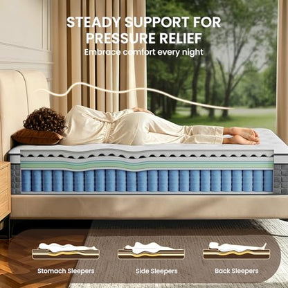 Queen Mattress 12 Inch, Medium Firm Feel, Queen Size Mattresses in Box, Individually Pocket Coils for Motion Isolation, Cooling & Comfortable Sleep with Gel Foam, CertiPUR-US Certified