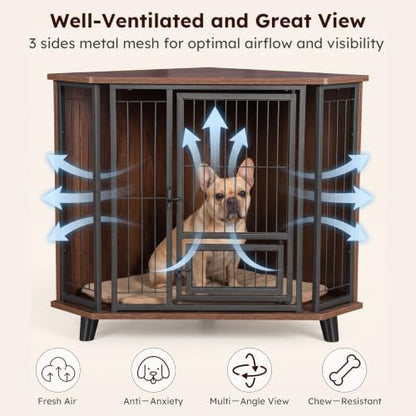 33inch Corner Dog Crate Furniture for Small Dogs with 2 Door, view 8