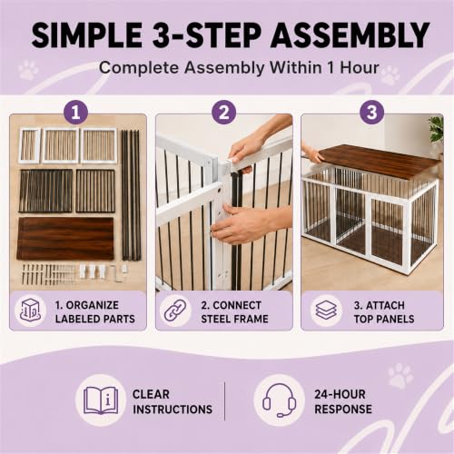 79.1 in L-Shaped Double Dog Crate Furniture for 2 Dogs, White, view 6
