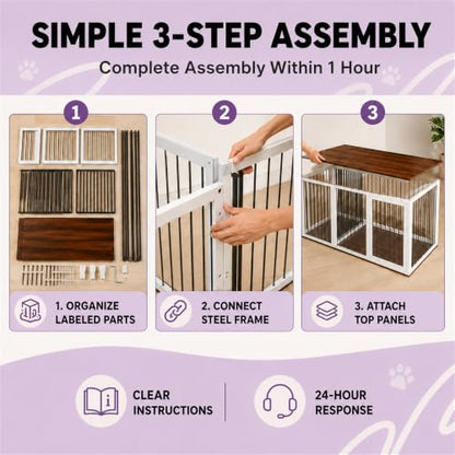 79.1 in L-Shaped Double Dog Crate Furniture for 2 Dogs, White, view 6