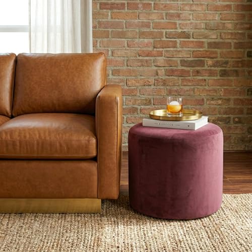 ® 19” Wentworth Ottoman Round Soft Velvet Bench, Stationary Ottomans, Backless Chair, Footrest for Living Room, Footstool Office, Bedroom, Padded Seat, Plum
