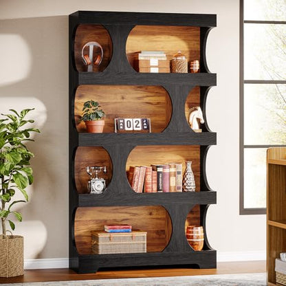 71" Tall Black Bookcase, Modern Asymmetrical Bookshelf, view 6