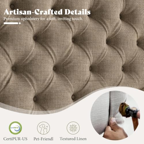 Upholstered Bed Frame Wingback Headboard, Queen Size, Khaki, view 6