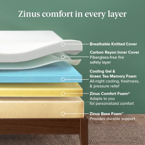 Zinus 10 Inch King Green Tea Cooling Memory Foam Mattress, Medium Feel, view 4