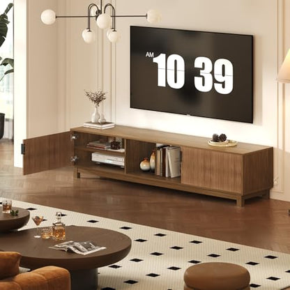70" TV Stand for Living Room, Mid Century Modern Fluted Media Console Brown, view 7