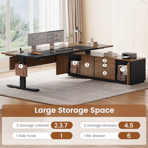 71" Executive L Shaped Electric Standing Desk, Brown, view 5