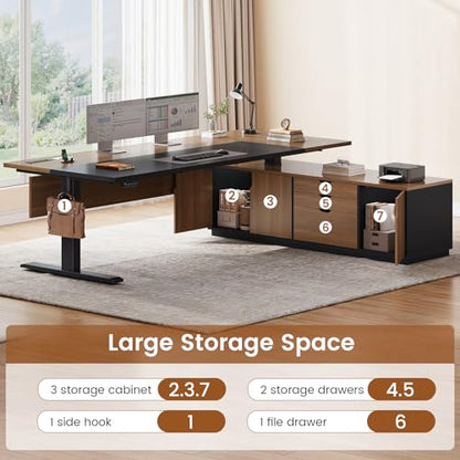 71" Executive L Shaped Electric Standing Desk, Brown, view 5