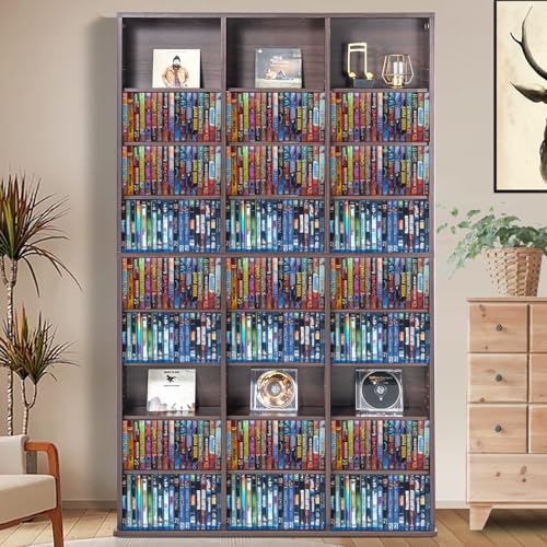 Media Storage Cabinet, 9-Layer DVD Shelf, Adjustable CD Shelves 27 Compartments, view 4