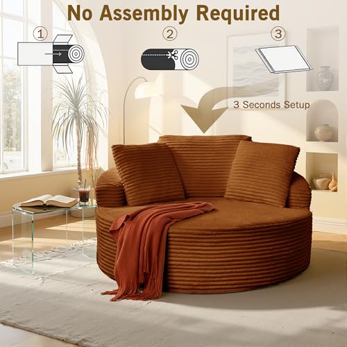 Oversized Round Chaise Lounge Chair, Corduroy Cloud Large Circle Sofa Chair, view 5