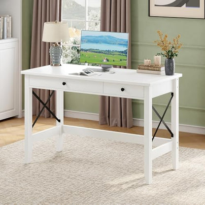 43.3 Inch White Computer Desk with 2 Drawers for Home Office Bedroom, view 2