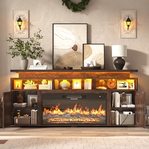 Farmhouse Fireplace TV Stand w/Power Outlet for 75/80 Inch TV, view 3