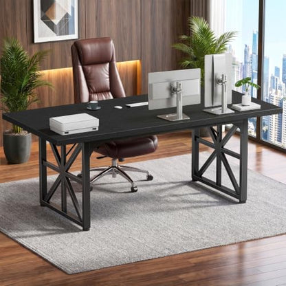 71" Executive Desk, Large Computer Table for Home Office, Black, view 2